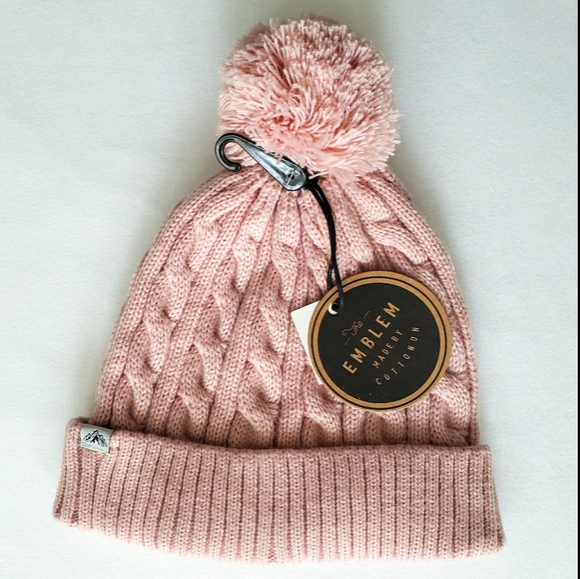 COTTON ON Poma Knit Beanie Pompom Hat Soft Pink New - Picture 3 of 6